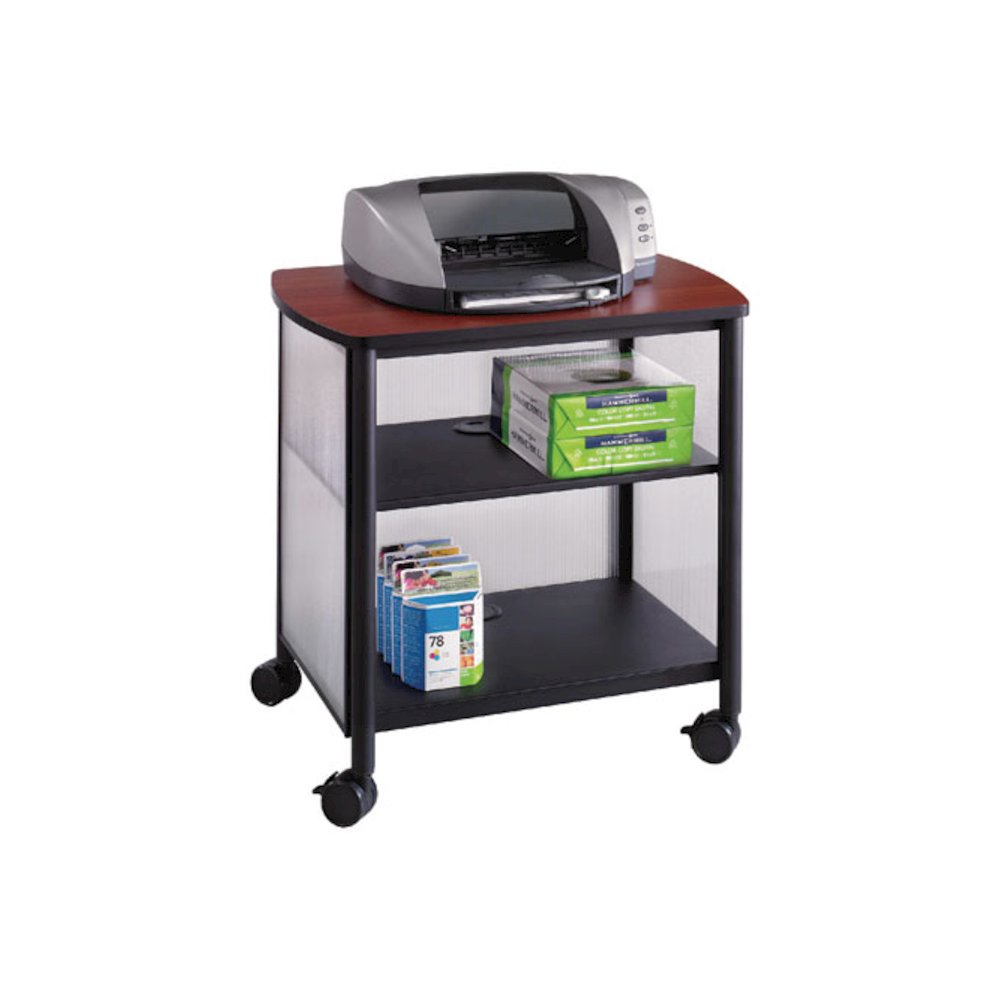 Impromptu Deskside Machine Stand, Metal, 3 Shelves, 100 lb Capacity, 26.25" x 21" x 26.5", Cherry/White/Black