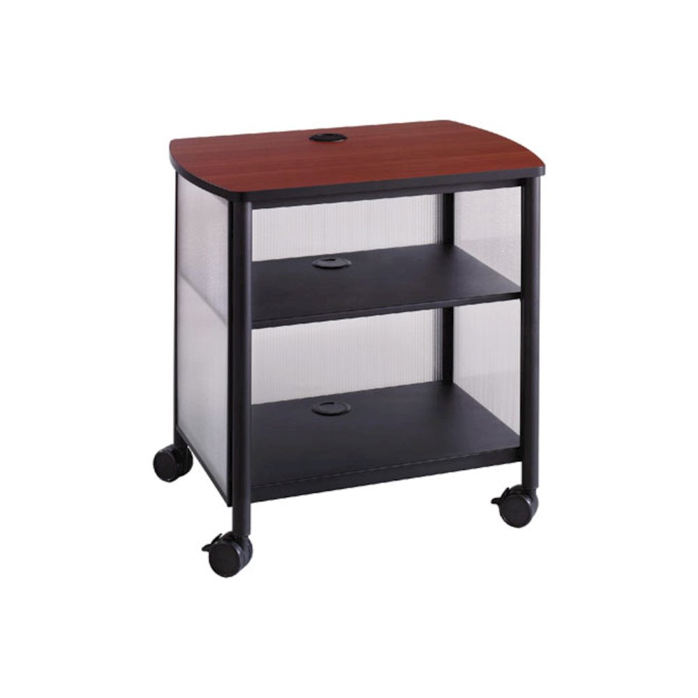 Impromptu Deskside Machine Stand, Metal, 3 Shelves, 100 lb Capacity, 26.25" x 21" x 26.5", Cherry/White/Black