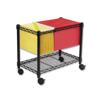 Wire Mobile File, Metal, 1 Shelf, 2 Bins, 14" x 24" x 20.5", Black