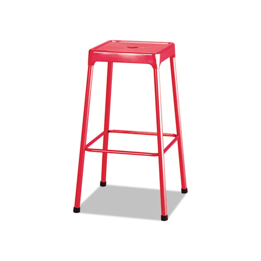 Bar-Height Steel Stool, Backless, Supports Up to 250 lb, 29" Seat Height, Red