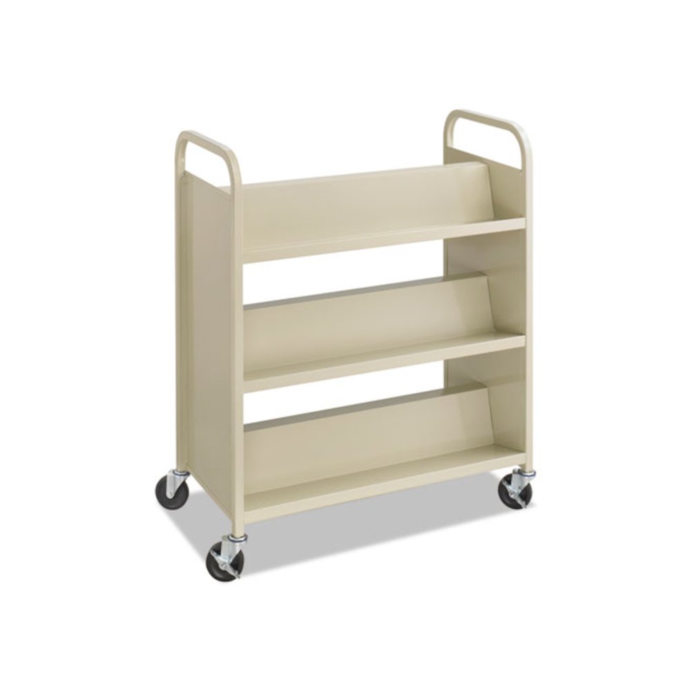 Steel Double-Sided Book Cart, Metal, 6 Shelves, 300 lb Capacity, 36" x 18.5" x 43.5", Sand
