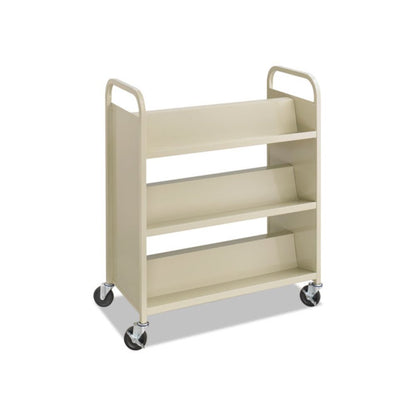 Steel Double-Sided Book Cart, Metal, 6 Shelves, 300 lb Capacity, 36" x 18.5" x 43.5", Sand