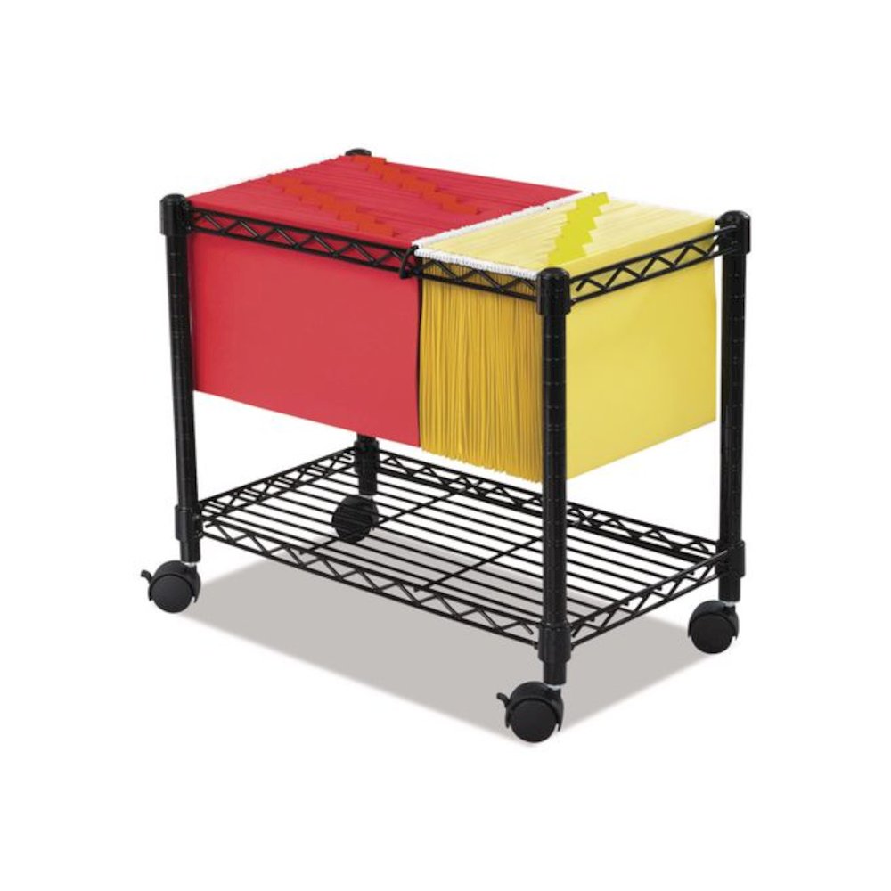 Wire Mobile File, Metal, 1 Shelf, 2 Bins, 14" x 24" x 20.5", Black
