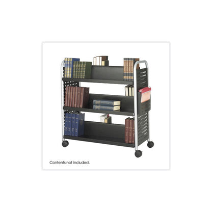 Scoot Double-Sided Book Cart, Metal, 6 Shelves, 1 Bin, 41.25" x 17.75" x 41.25", Black