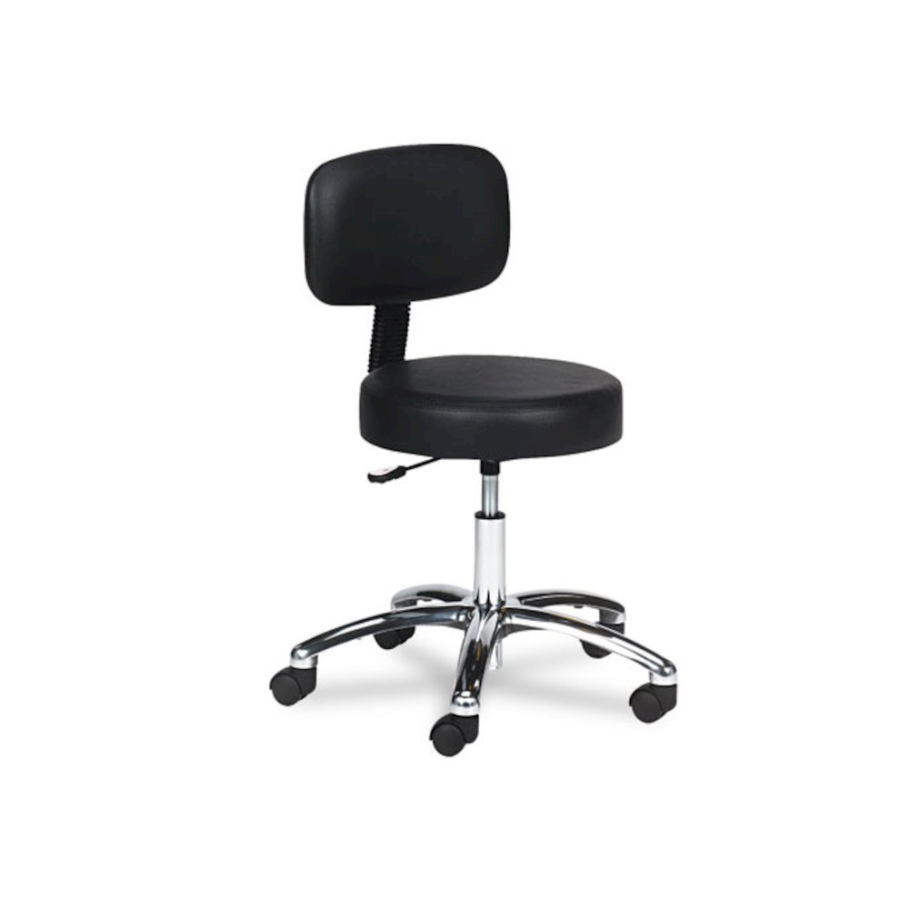 Pneumatic Lab Stool with Back, Supports Up to 250 lb, 30.5" to 35.5" Seat Height, Black Seat/Back, Chrome Base