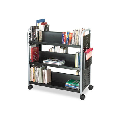 Scoot Double-Sided Book Cart, Metal, 6 Shelves, 1 Bin, 41.25" x 17.75" x 41.25", Black