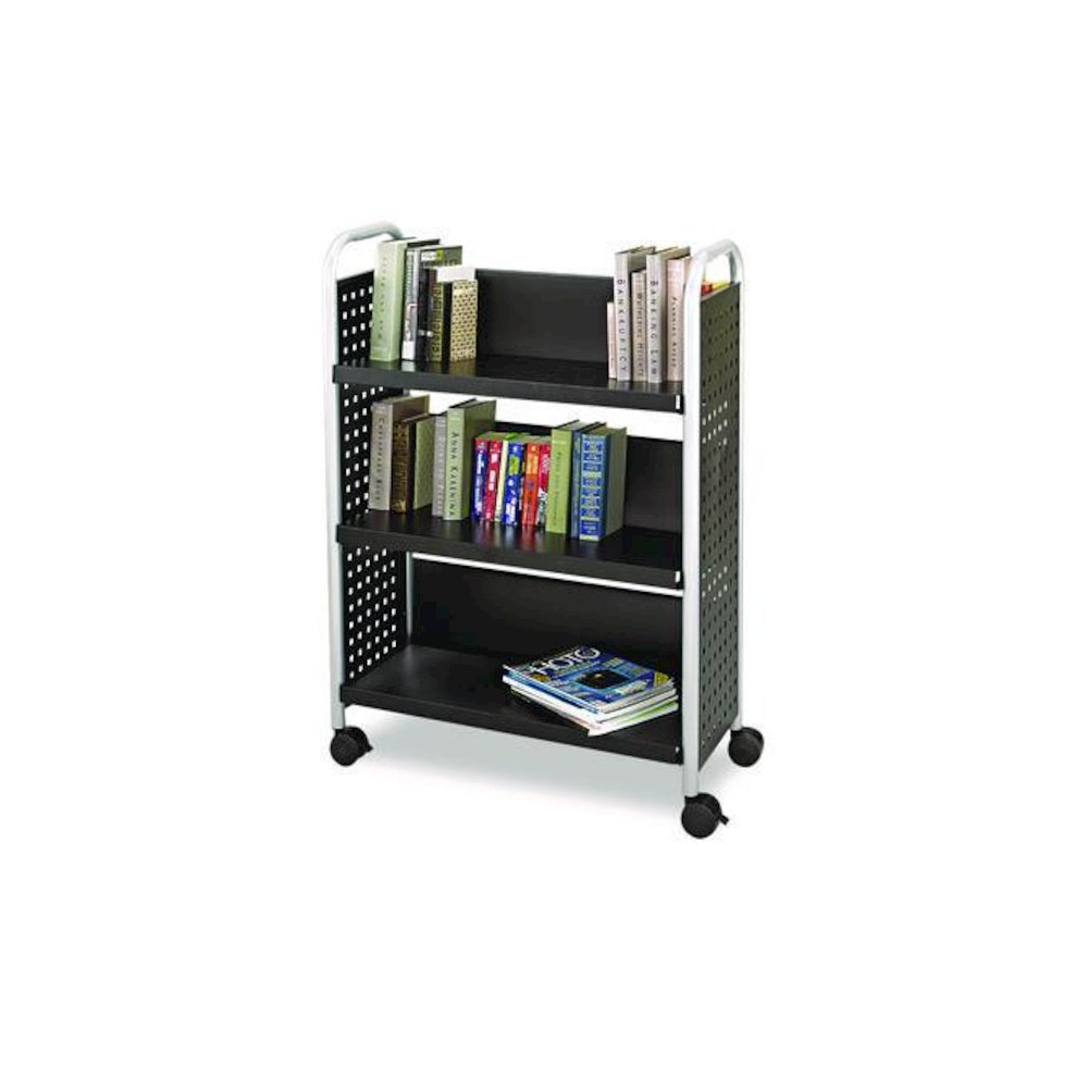Scoot Single-Sided Book Cart, Metal, 3 Shelves, 33" x 14.25" x 44.25", Black