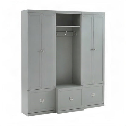 FurniFact Hall Tree with Storage Bench and Pantry Closets, Gray, Set of 3