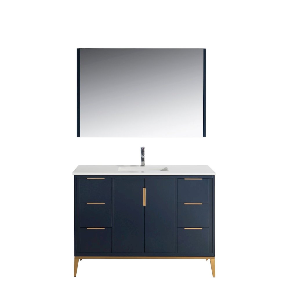 Divani 48'' Gloss Blue Vanity W/ Quartz Counter Top (Back Splash Free)