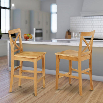 X-Back  stool  with  wood  counter  seat  in  Oak  finish,  Set  of  2