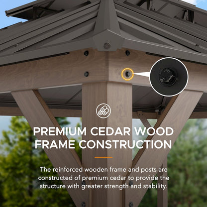 12 ft. x 16 ft. Dark Brown Cedar Frame Gazebo with Double Tier Steel Roof