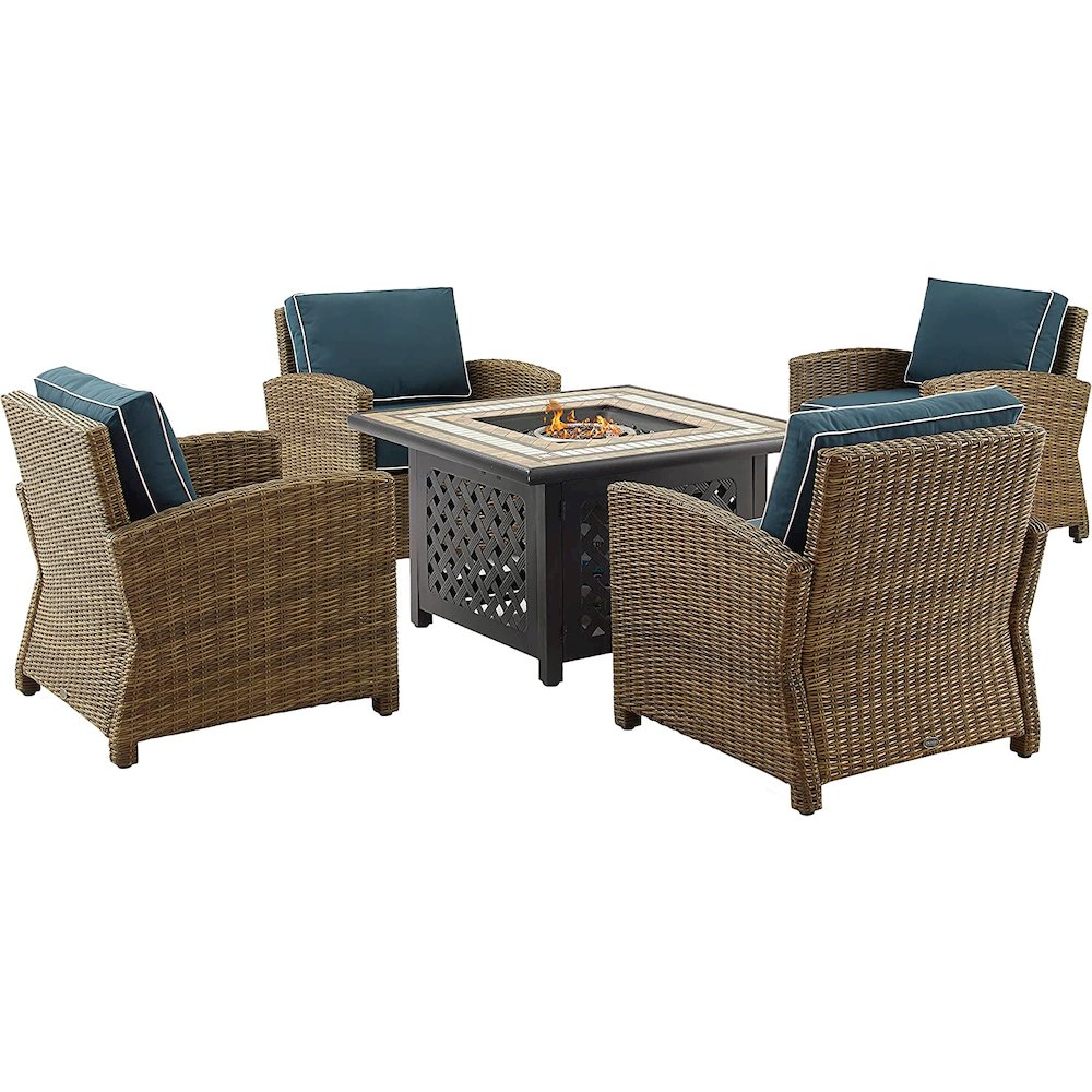 Bradenton 5Pc Outdoor Chair Set W/ Fire Table, Tucson Fire Table & 4 Armchairs