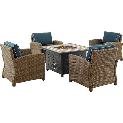 Bradenton 5Pc Outdoor Chair Set W/ Fire Table, Tucson Fire Table & 4 Armchairs