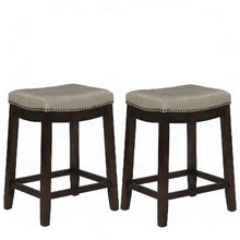 Rubberwood Counter Stools with Upholstered Seat, Set of 2 Barstools, Brown