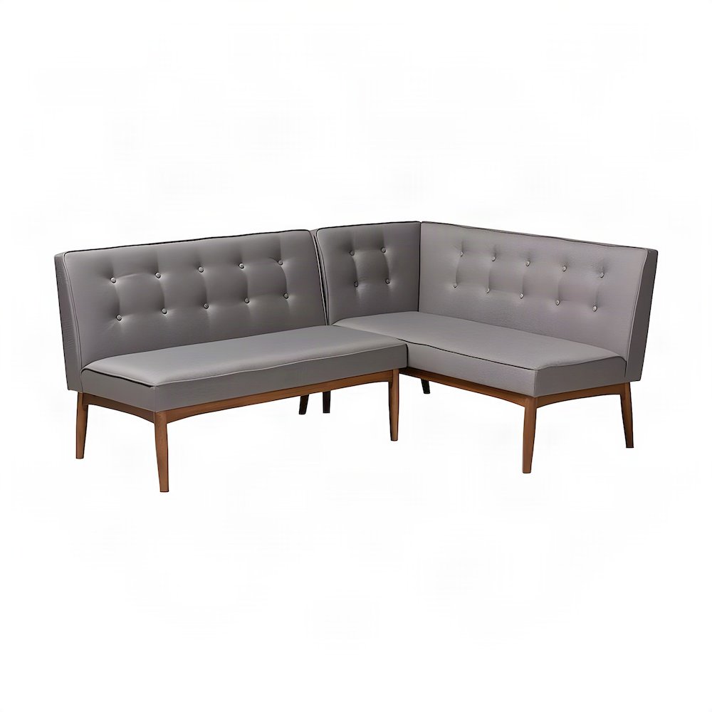 FurniFact Fabric-Upholstered Tufted Dining Bench, Gray, 2 Piece Set