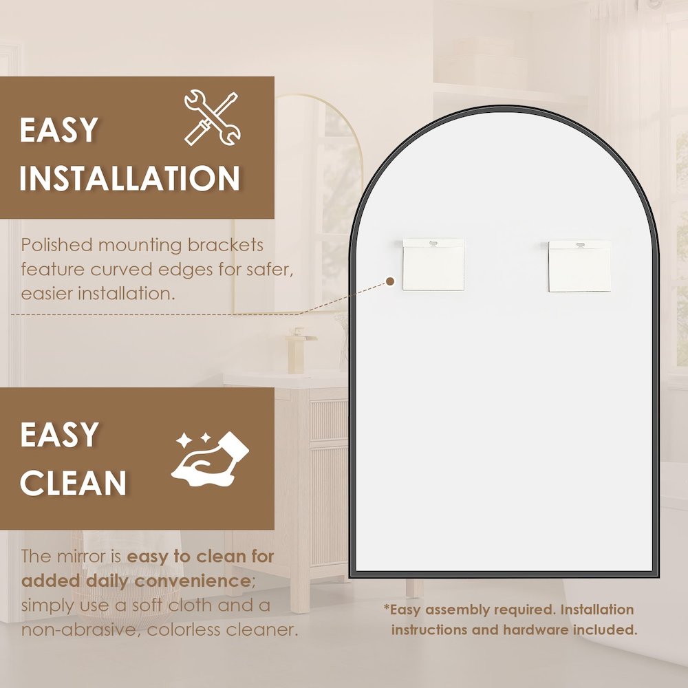 Benoni 24" Classic Domed Bathroom/Vanity Matt Black Aluminum Framed Wall Mirror