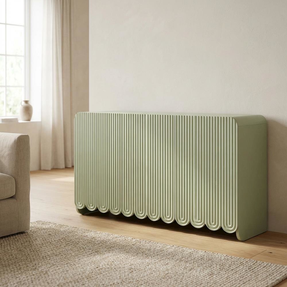 Scalloped And Fluted Storage Cabinet With Elegant Design In Neutral Finish