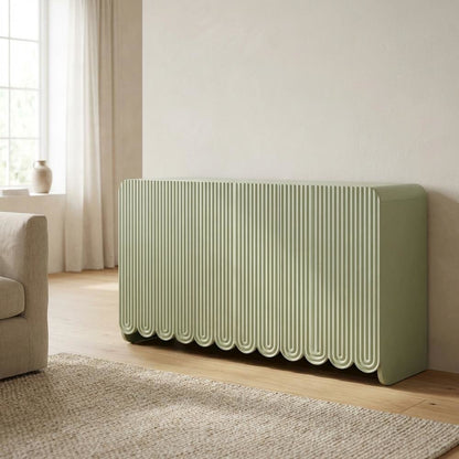 Scalloped And Fluted Storage Cabinet With Elegant Design In Neutral Finish