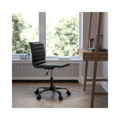 Low Back Designer Armless Black Ribbed Swivel Task Office Chair with Black Frame and Base