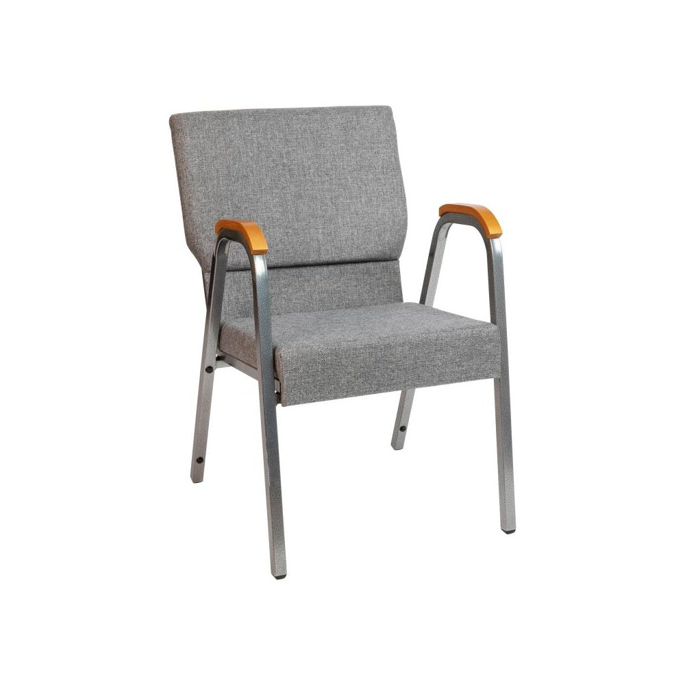 HERCULES Series 21"W Stacking Wood Accent Arm Church Chair in Gray Fabric - Silver Vein Frame