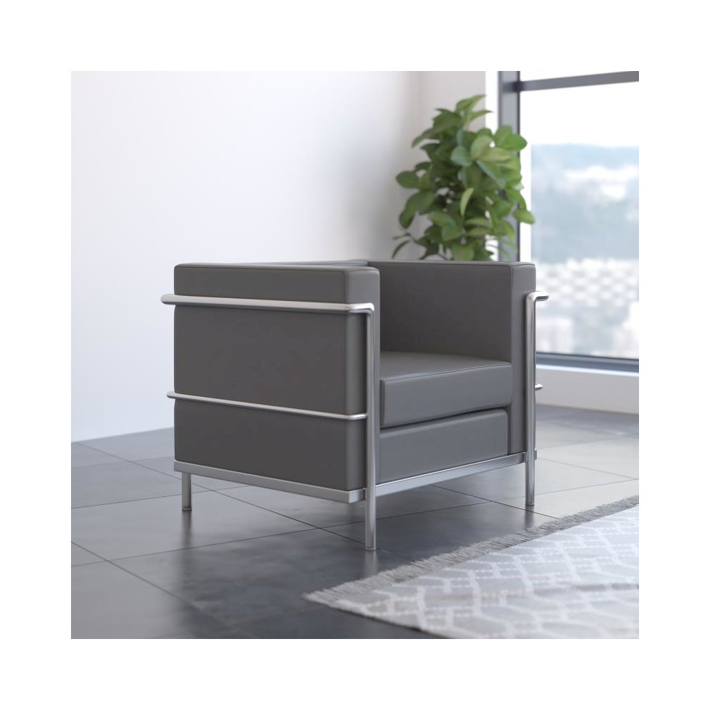 Hercules Regal Series Contemporary Gray LeatherSoft Chair with Encasing Frame