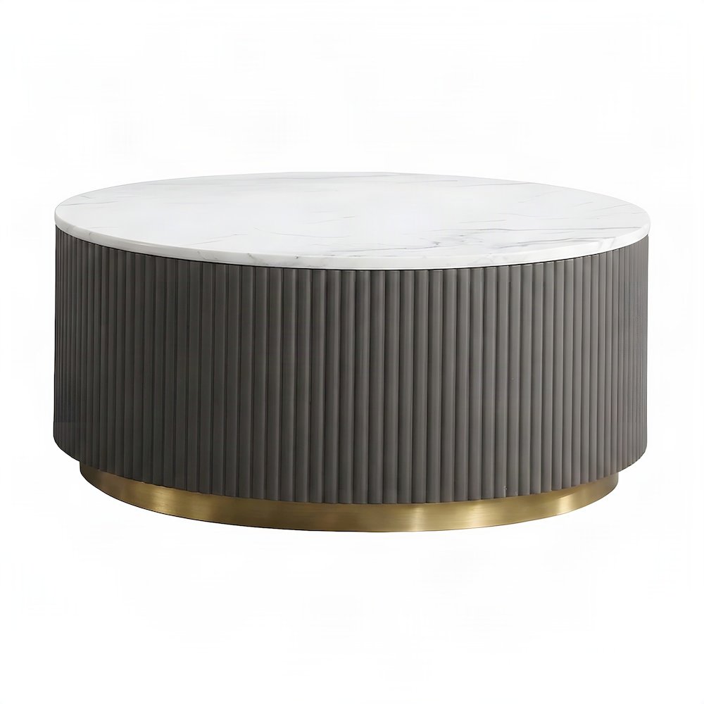 White 3-Piece Round Marble Coffee and End Table Set with Contemporary Style