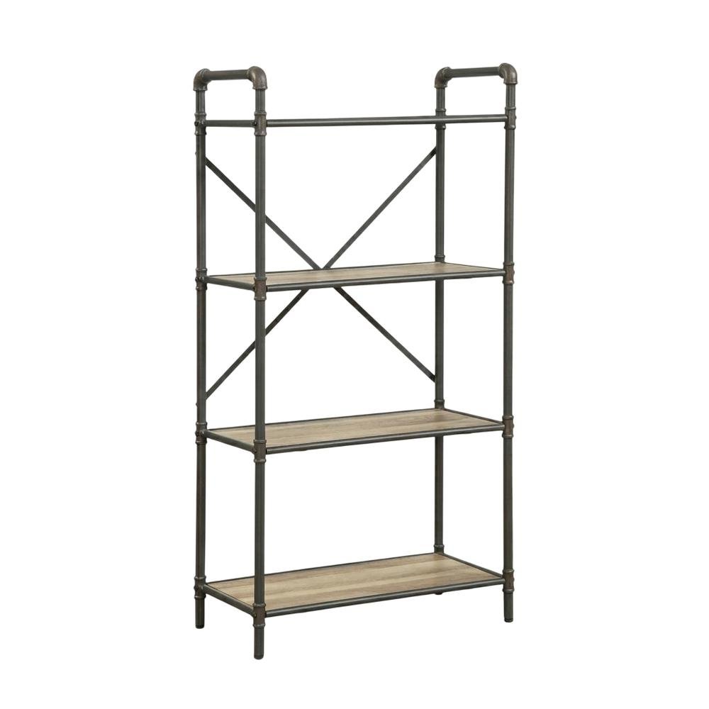 Antique Oak And Gray Bookshelf With Modern Storage Design