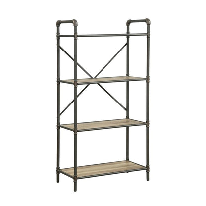 Antique Oak And Gray Bookshelf With Modern Storage Design