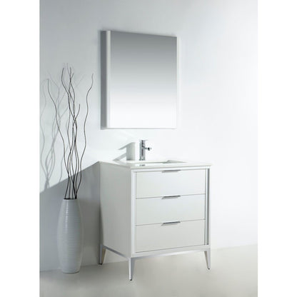 Divani 30'' Gloss White Vanity W/ Quartz Counter Top  (Back Splash Free)