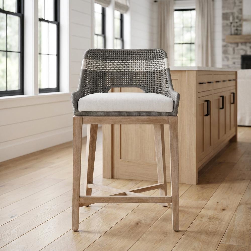 Dove Counter Stool with Solid Mahogany and Steel Frame Modern Design