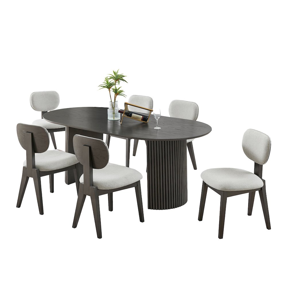 Valencia 7-Piece 80" Oval Gray Oak Finish Dining Set with Dual Pedestal Base
