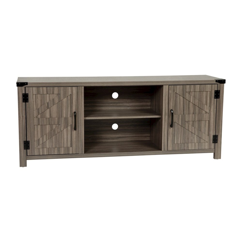 Modern Farmhouse Barn Door TV Stand - Gray Wash Oak for TV's up to 65 Inches - 59" Entertainment Center with Adjustable Shelf