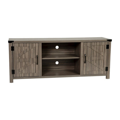 Modern Farmhouse Barn Door TV Stand - Gray Wash Oak for TV's up to 65 Inches - 59" Entertainment Center with Adjustable Shelf