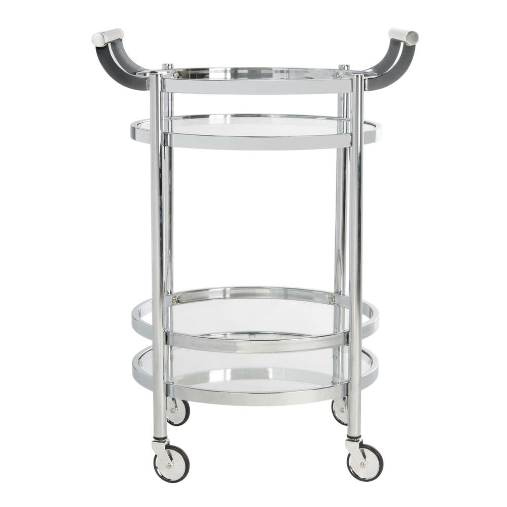 Chrome 2-Tier Round Bar Cart with Metal Frame and Spacious Shelves