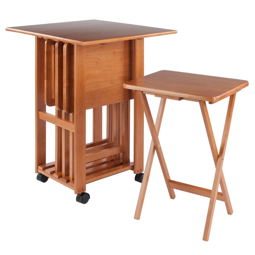 Teak Folding TV Tray Set – Small Sofa Tables for Living Room & Dining