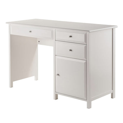 White Office Desk – Compact Wooden Desk with Drawers for Workspaces