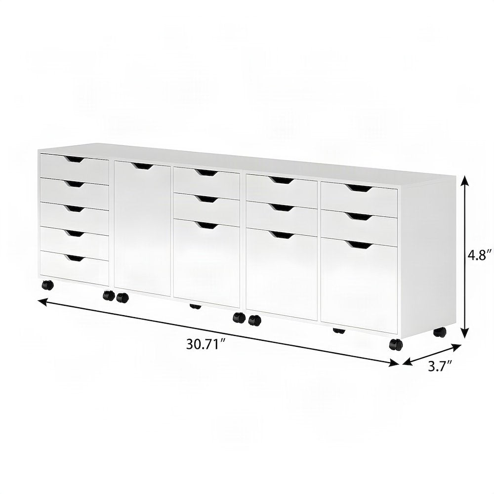 Contemporary 3-Piece File Drawer Floor Cabinet Set with Office Shelves, White