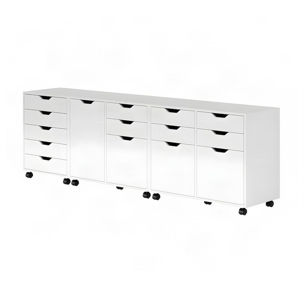Contemporary 3-Piece File Drawer Floor Cabinet Set with Office Shelves, White