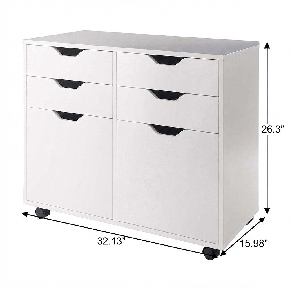 Composite Wood Mobile Cabinet with Doors and Shelves, White