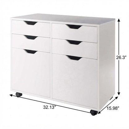 Composite Wood Mobile Cabinet with Doors and Shelves, White