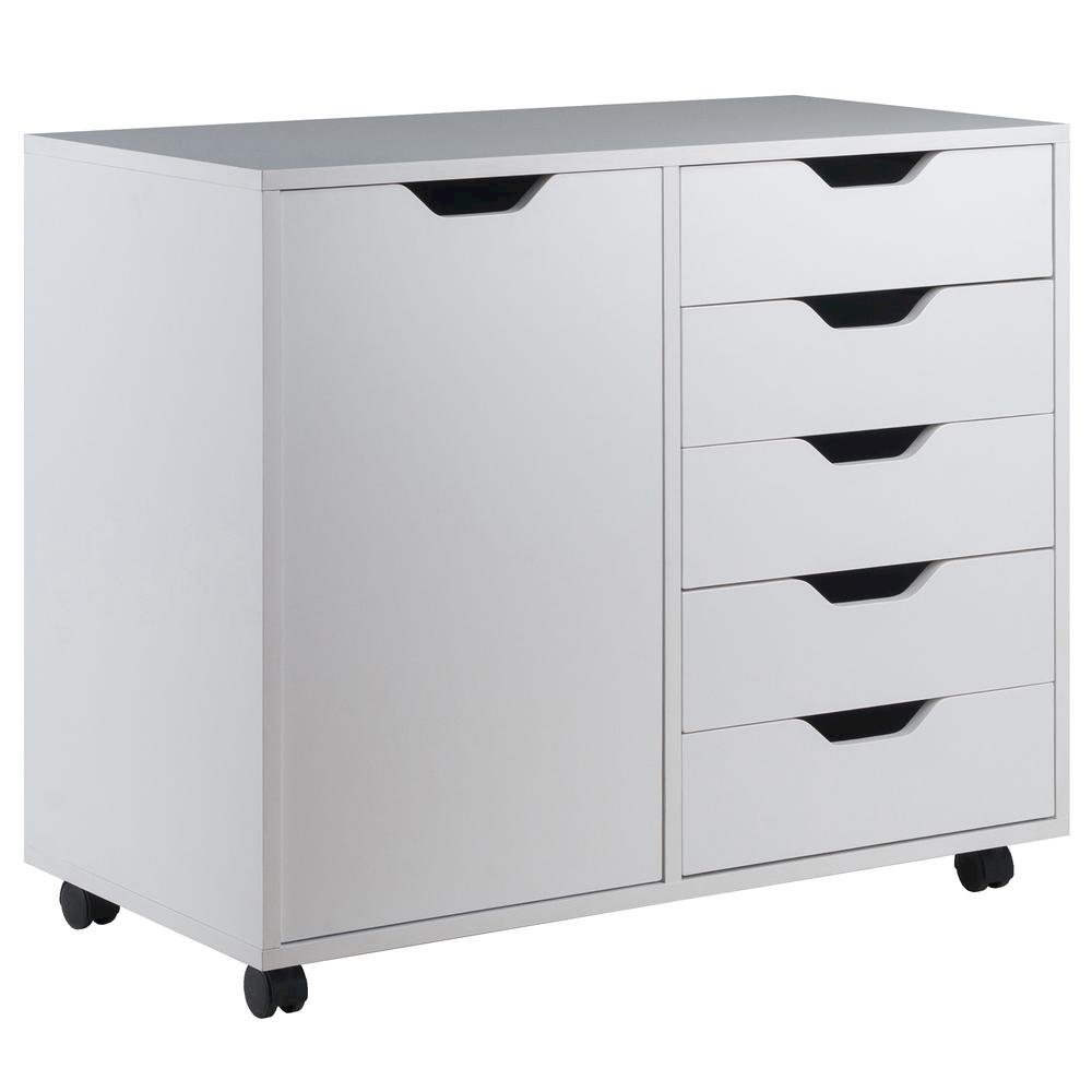 Composite Wood Office Storage Cabinet with Drawers and Locking Casters, White