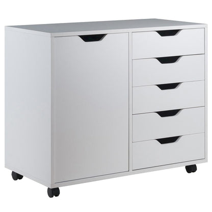 Composite Wood Office Storage Cabinet with Drawers and Locking Casters, White
