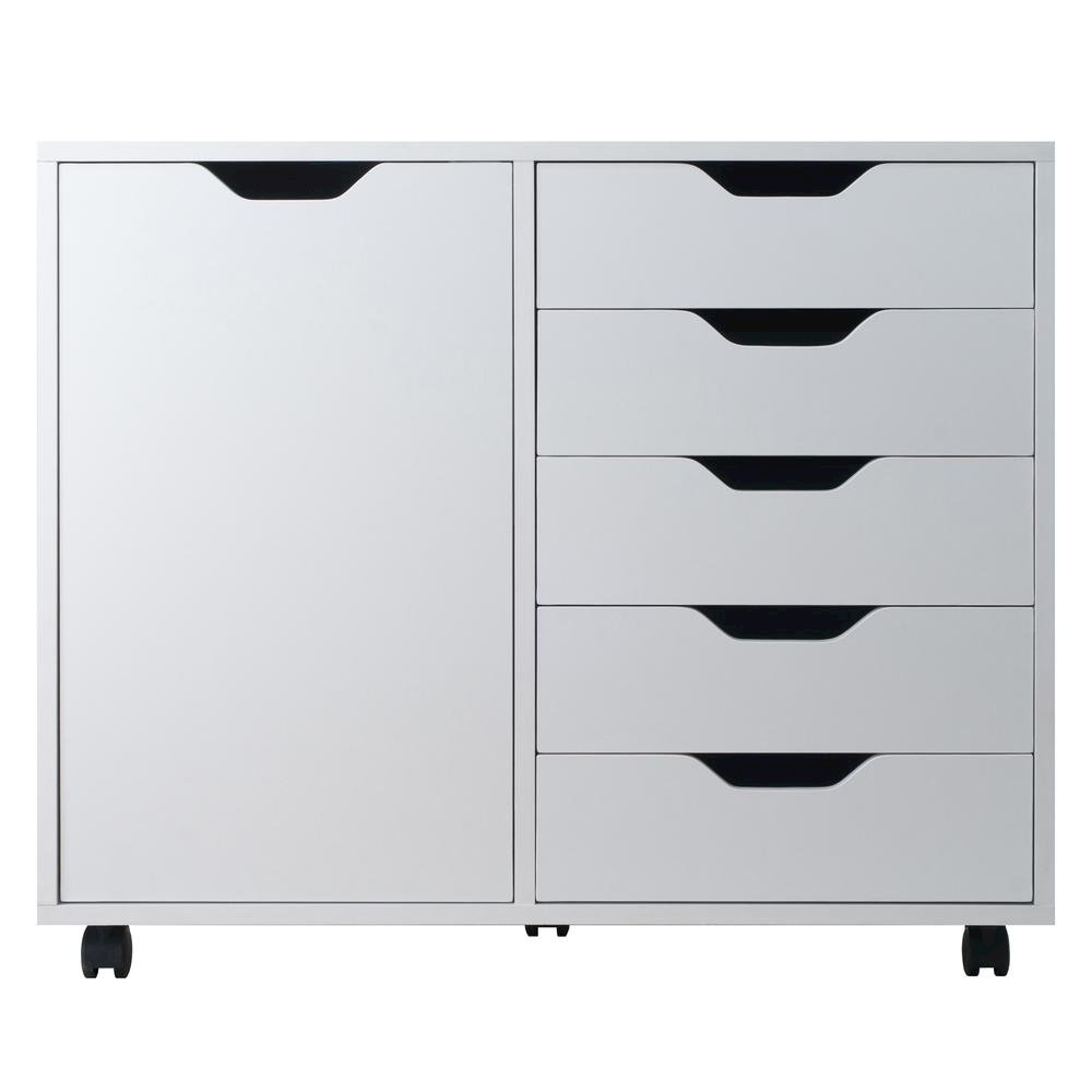 Composite Wood Office Storage Cabinet with Drawers and Locking Casters, White
