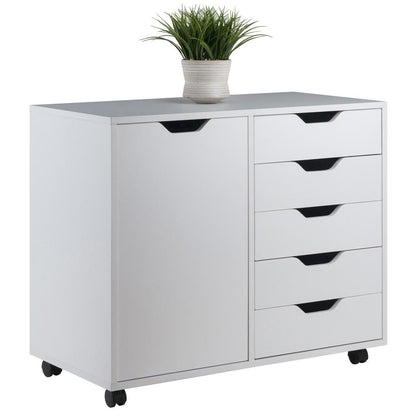 Composite Wood Office Storage Cabinet with Drawers and Locking Casters, White