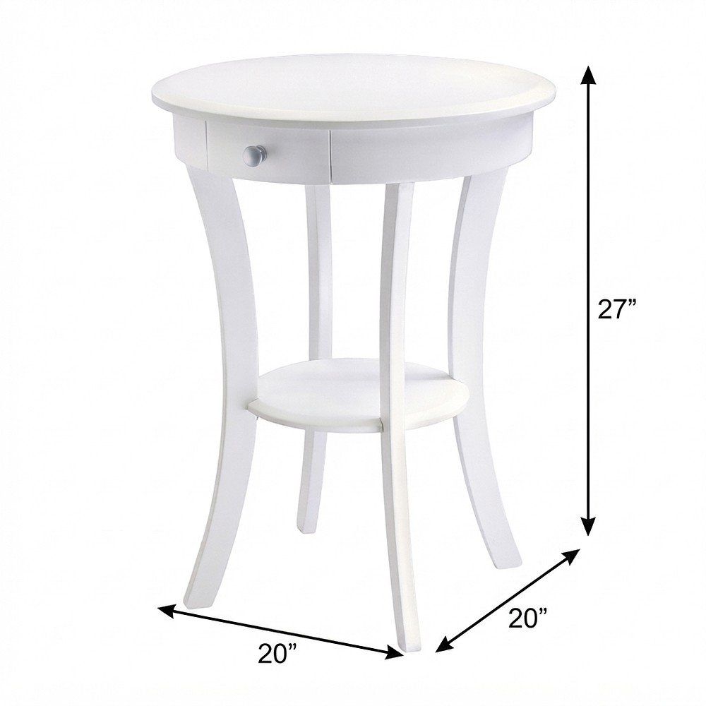Solid Wood Round Accent Side Table, Small End Table for Bedroom, White