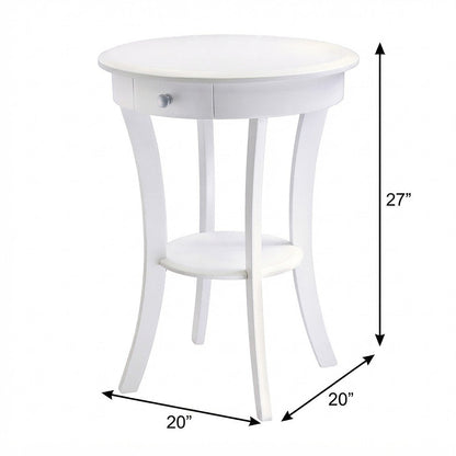 Solid Wood Round Accent Side Table, Small End Table for Bedroom, White