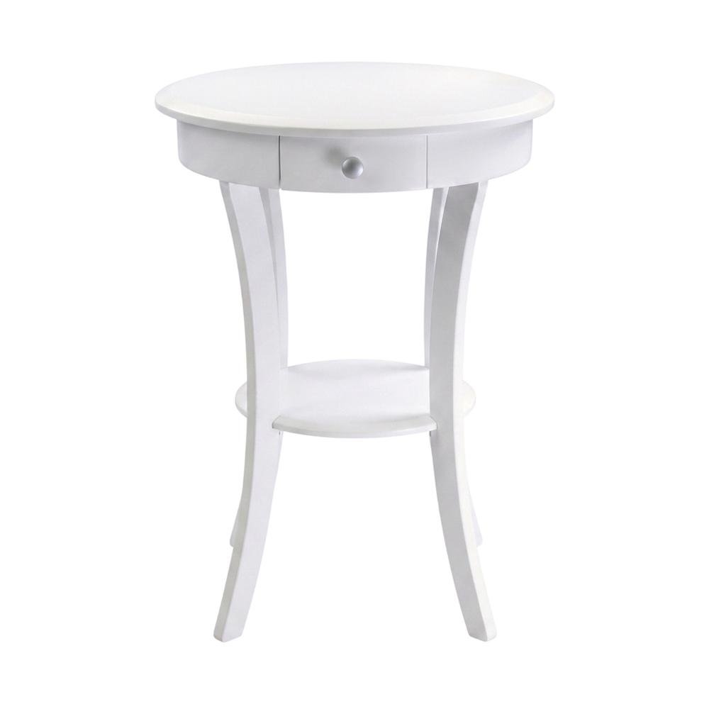 Solid Wood Round Accent Side Table, Small End Table for Bedroom, White