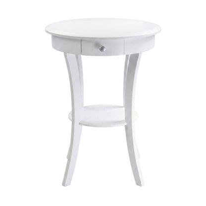 Solid Wood Round Accent Side Table, Small End Table for Bedroom, White