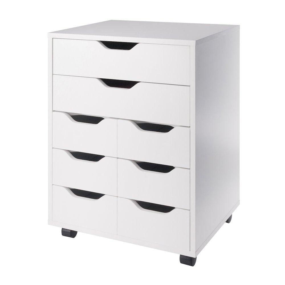 Norfolk 6 Bins, 2 Drawer Mobile Cabinet, White Finish