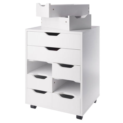 Norfolk 6 Bins, 2 Drawer Mobile Cabinet, White Finish